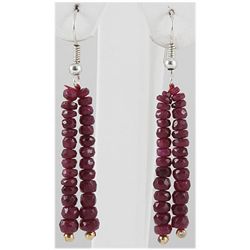 26.75ct 2 Row Faceted Ruby Silver Hook Earring