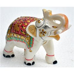 Marble UpTrunk Elephant w/ Gold Plated Design 4in.x5in.