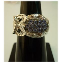33.95 ctw White Owl shaped  with saphire Ring .925 Ster