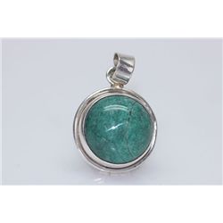 29.46 CTW EMERALD CABUSHION PENDANT .925 STERLING SILVE