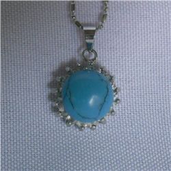 BLUE TURQUOISE ROUND CZ NECKLACE; STONE-BLUE TURQUOISE;