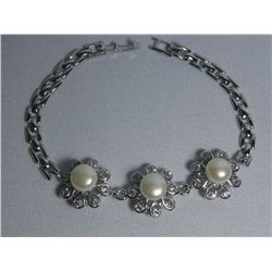 WHITE PEARL FLOWER CZ BRACELET;