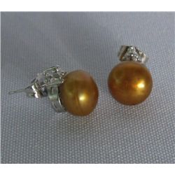 CHAMPAGNE PEARL 3-STONE CZ EARRINGS; AUTHENTIC PHILIPPI