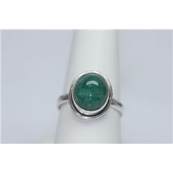 25.11 CTW EMERALD CABUSHION RING .925 STERLING SILVER