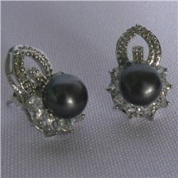 ELEGANT BLACK PEARL CZ EARRINGS; AUTHENTIC PHILIPPINE P