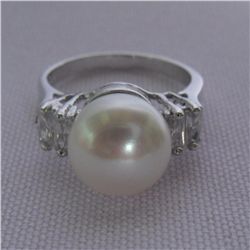 WHITE PEARL BAGUETTE CZ RING; AUTHENTIC PHILIPPINE PEAR