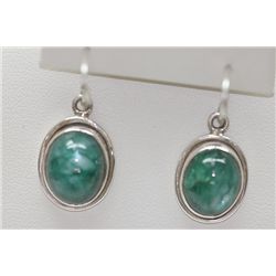 34.05 CTW EMERALD CABUSHION EARINGS .925 STERLING SILVE