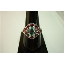 29.00 CTW BLUE TOPAZ and tourmiline Cut fine ring .925
