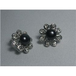 BLACK PEARL FLOWER CZ EARRINGS;
