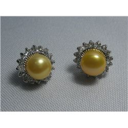 CHAMPAGNE PEARL ROUND CZ EARRINGS; AUTHENTIC PHILIPPINE