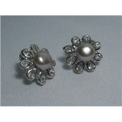 PURPLE PEARL FLOWER CZ EARRINGS;