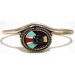 Old Pawn Zuni Multi-Stone Inlay Apache Face Sterling Silver Cuff Bracelet - Beverly Etsate