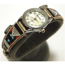 Zuni Multi-Stone Inlay Sterling Silver Women's Watch - Leander & Lisa Otholi