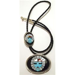 Zuni Multi-Stone Inlay Sun Face Sterling Silver Bolo & Buckle Set - Beverly Etsate