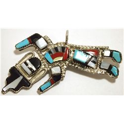 Zuni Multi-Stone Inlay Rainbow Dancer Sterling Silver Pendant & Pin - Oliver Cellicion