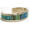 Image 2 : Navajo Multi-Turquoise Inlay Sterling Silver Cuff Bracelet - H. Smith