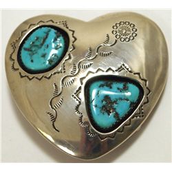 Old Pawn Navajo Sleeping Beauty Turquoise Sterling Silver Heart Belt Buckle - TG