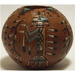 Navajo Etched Painted & Finished Yei Pottery - Nancy Chilly