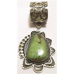 Old Pawn Navajo Green Mountain Turquoise Sterling Silver Pendant - Kirk Smith