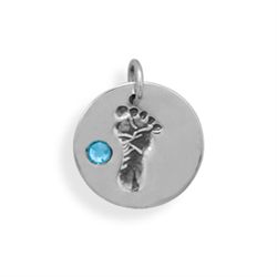 Footprint Charm with Blue Crystal
