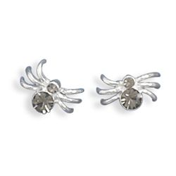 Sterling Silver Crystal Spider Stud Earrings