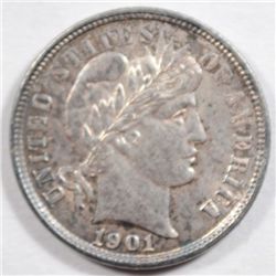 1901  Barber dime Solid BU with lite hairlines obv only