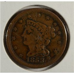 1853 HALF CENT VF/XF