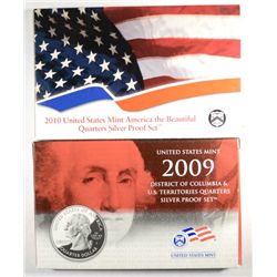 2009 AND 2010 UNITED STATE SILVER QUARTERS PROOF SETS IN ORIGINAL MINT PACKAGING