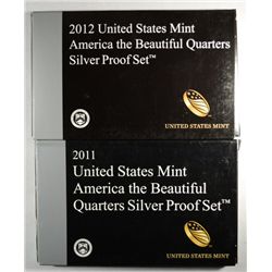2011 AND 2012 U.S. MINT  AMERICA THE BEAUTIFUL  PROOF SILVER  QUARTERS SETS