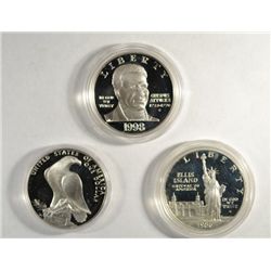 A LOT OF (3) THREE PROOF COMMEMORATIVE SILVER DOLLARS ,, INCLUDES BLACK PATRIOTS