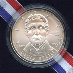 2009 LOUIS BRAILLEUNCIRCULATED COMMEMORATIVE SILVER DOLLAR  ORIGINAL MINT PACKAG