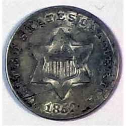 1852 3 cent silver  all original undipped AU