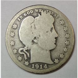 1914S  Barber quarter  just shy of full good key date GS = $102 in good