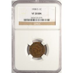 1908-S INDIAN ONE CENT NGC VF20