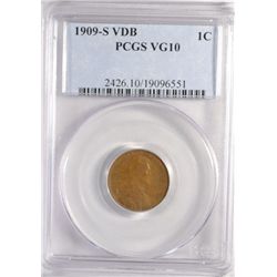 1909-S-VDB LINCOLN ONE CENT PCGS VG-F 10