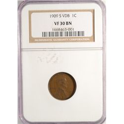 1909-S-VDB LINCOLN ONE CENT NGC VF 30