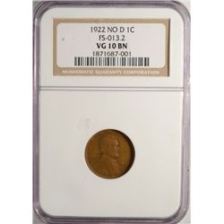 1922 NO D LINCOLN ONE CENT NGC VG-F 10