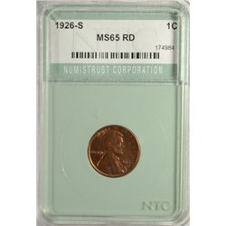 1926-S LINCOLN ONE CENT NTC MS65 RED, NICE COIN BUT ONLY MS63 RED