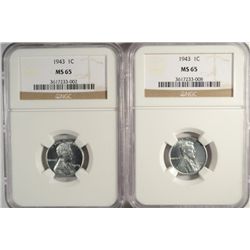 2- 1943 LINCOLN ONE CENT NGC MS65 GEMS