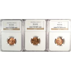 1947 LINCOLN ONCE CENT NGC MS65 RED AND 2-1960 SD MS65 RED AND MS66 RED! 3 COINS