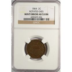1864 TWO CENT NGC AU53 MINT