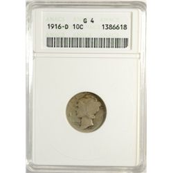 1916 D MERCURY DIME ANACS GOOD 4 NICE