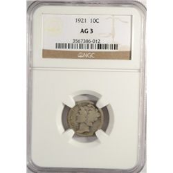 1921 MERCURY DIME NGC AG3