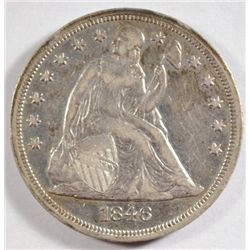1846 SEATED DOLLAR XF-AU RIM BUMPS REVERSE, SCRATCHES REVERSE