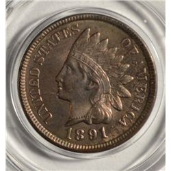 1891 INDIAN ONE CENT CH BU NICE