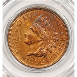 1892 INDIAN ONE CENT CH/GEM BU MOSTLY RED! NICE