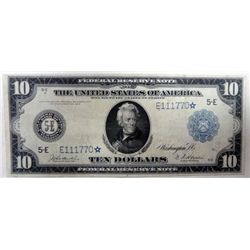 1914 $10.00 FEDERAL RESERVE NOTE STAR NOTE FR.922 RARE! XF-AU, BARGAIN
