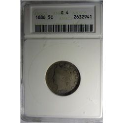 1886 LIBERTY NICKEL ANACS GOOD 4, NICE COIN!