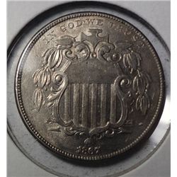 1867 SHIELD NICKEL CH BU+
