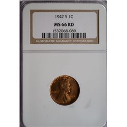 1942-S LINCOLN CENT NGC MS-66 RED